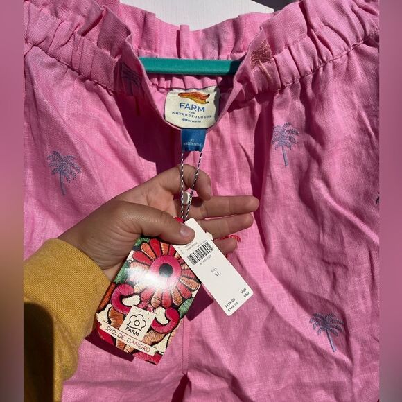 Anthropologie FARM Rio Palm Tree Embroidered Linen Shorts NWT - Picture 9 of 9